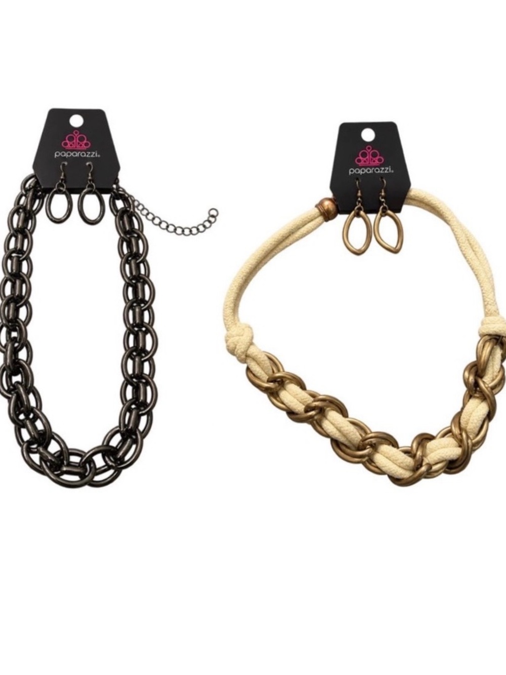 paparazzi Black Link Necklace & Gold Braided Rope Necklace Set